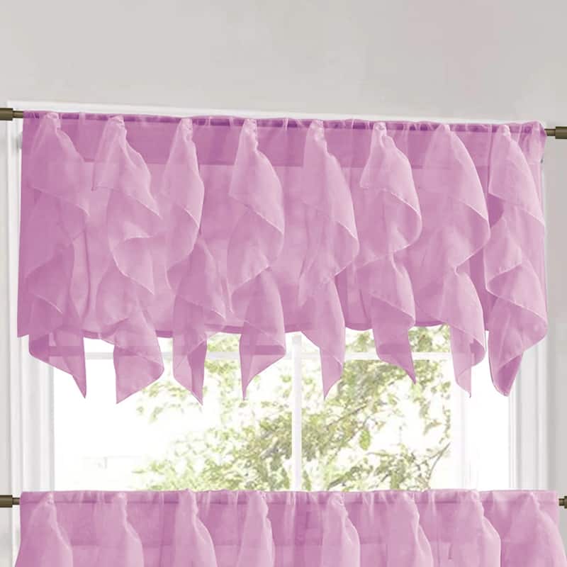 Sweet Home Collection Lavender Vertical Ruffled Waterfall Valance and Curtain Tiers - valance