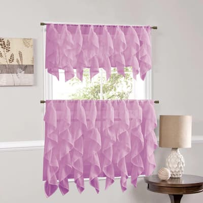 Sweet Home Collection Lavender Vertical Ruffled Waterfall Valance and Curtain Tiers