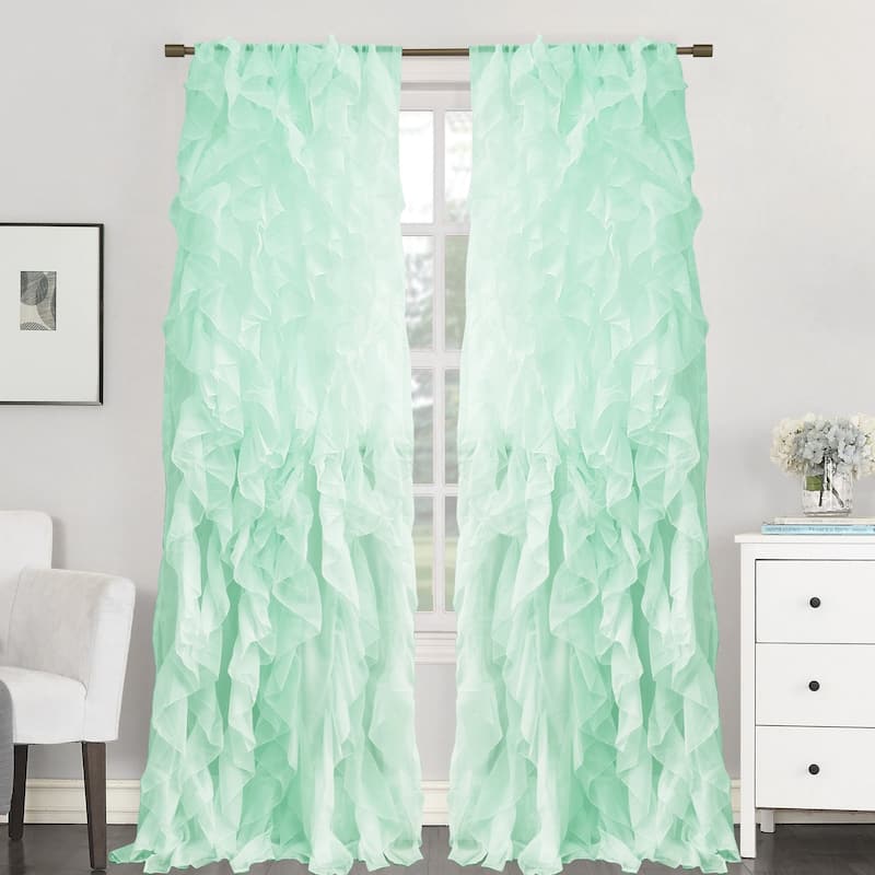 Sweet Home Collection Sheer Voile Waterfall Ruffled Tier 96 Inch Single Curtain Panel - 96" long x 50" wide