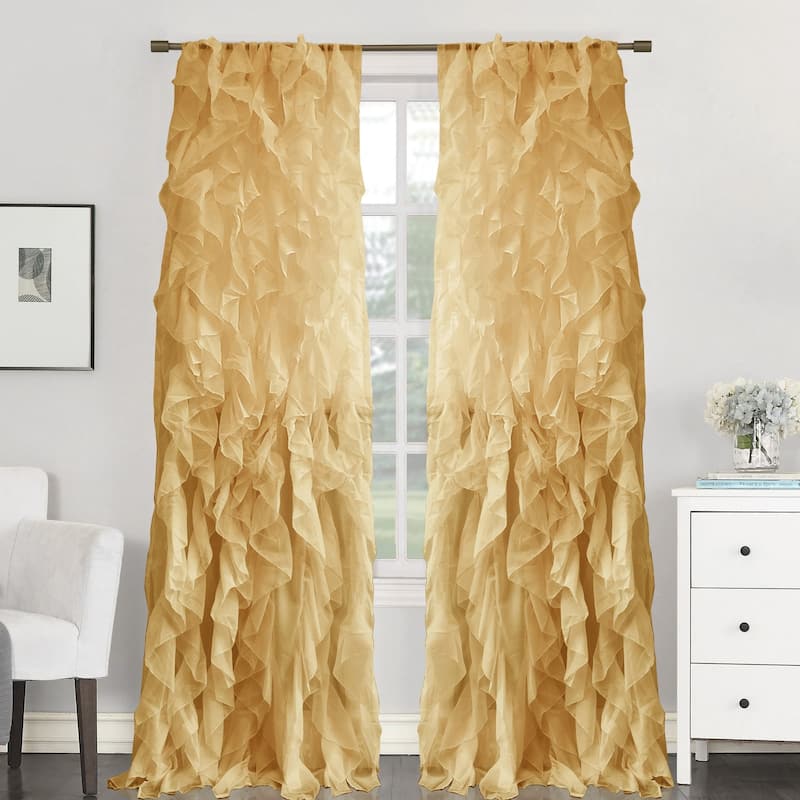 Sweet Home Collection Sheer Voile Waterfall Ruffled Tier 96 Inch Single Curtain Panel - 96" long x 50" wide - Camel