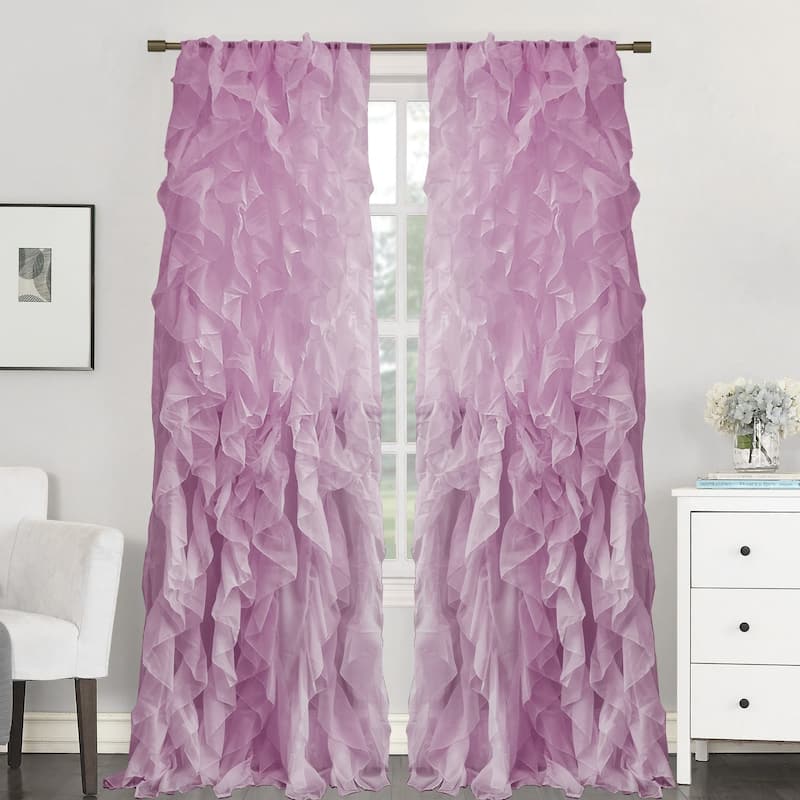 Sweet Home Collection Sheer Voile Waterfall Ruffled Tier 96 Inch Single Curtain Panel - 96" long x 50" wide - Lavender