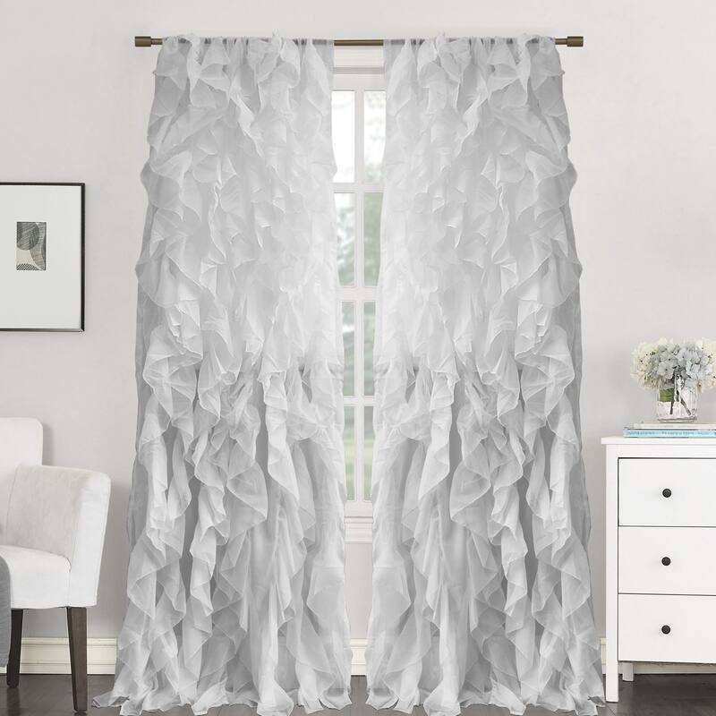 Sweet Home Collection Sheer Voile Waterfall Ruffled Tier 96 Inch Single Curtain Panel - 96" long x 50" wide - Silver