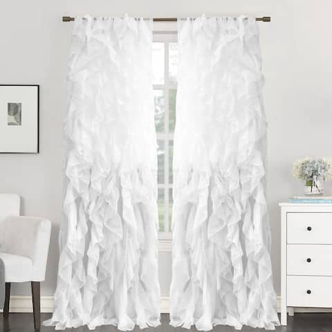 Sweet Home Collection Sheer Voile Waterfall Ruffled Tier 96 Inch Single Curtain Panel - 96" long x 50" wide