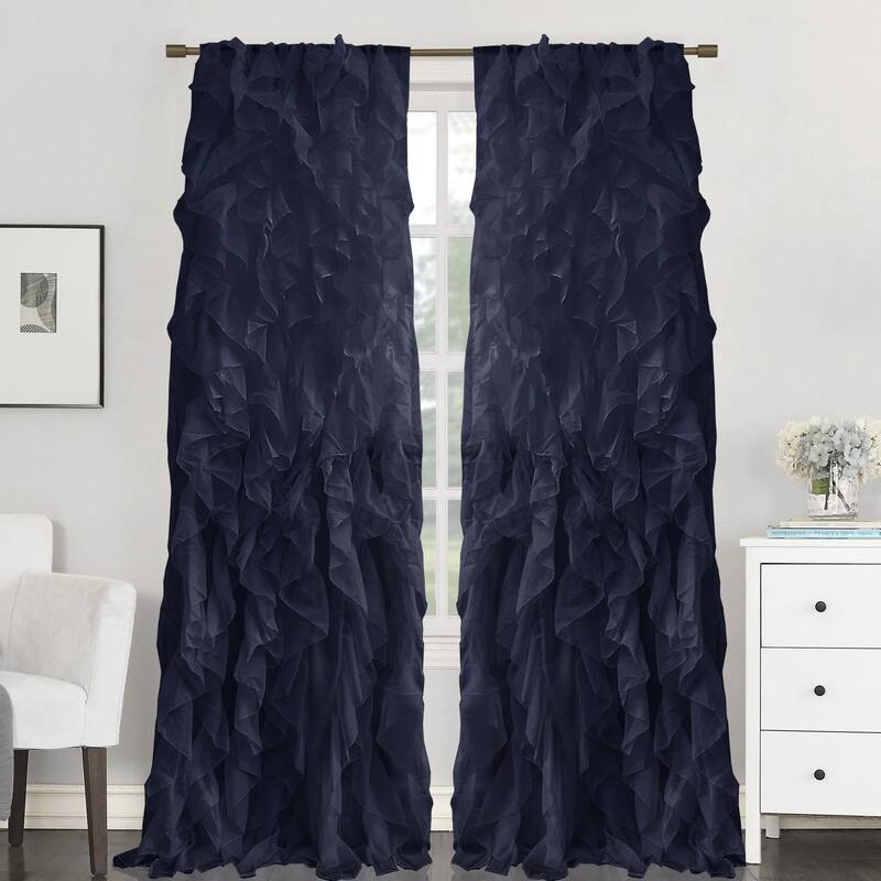 Sweet Home Collection Sheer Voile Waterfall Ruffled Tier 96 Inch Single Curtain Panel - 96" long x 50" wide - Navy