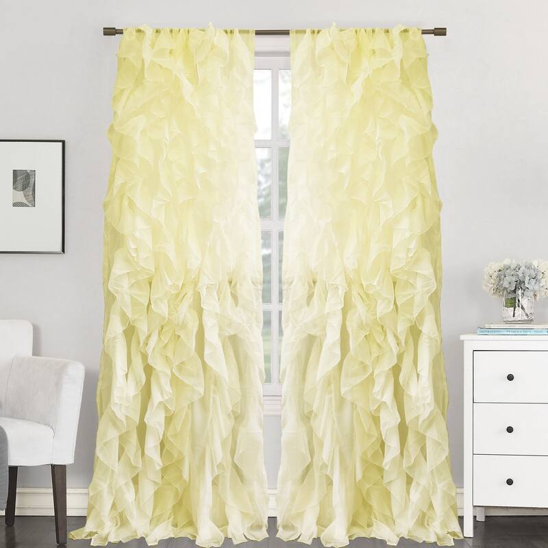Sweet Home Collection Sheer Voile Waterfall Ruffled Tier 96 Inch Single Curtain Panel - 96" long x 50" wide - Maize