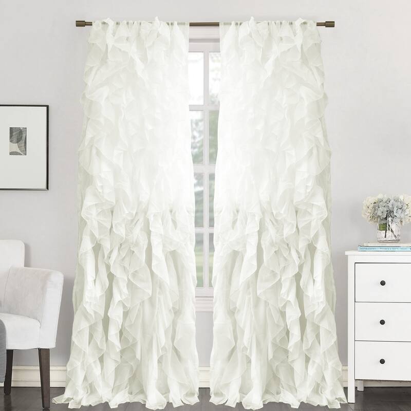 Sweet Home Collection Sheer Voile Waterfall Ruffled Tier 96 Inch Single Curtain Panel - 96" long x 50" wide