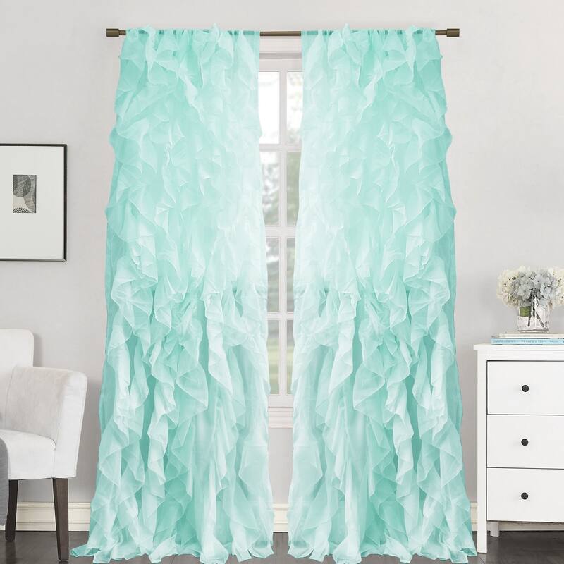 Sweet Home Collection Sheer Voile Waterfall Ruffled Tier 96 Inch Single Curtain Panel - 96" long x 50" wide - Sea