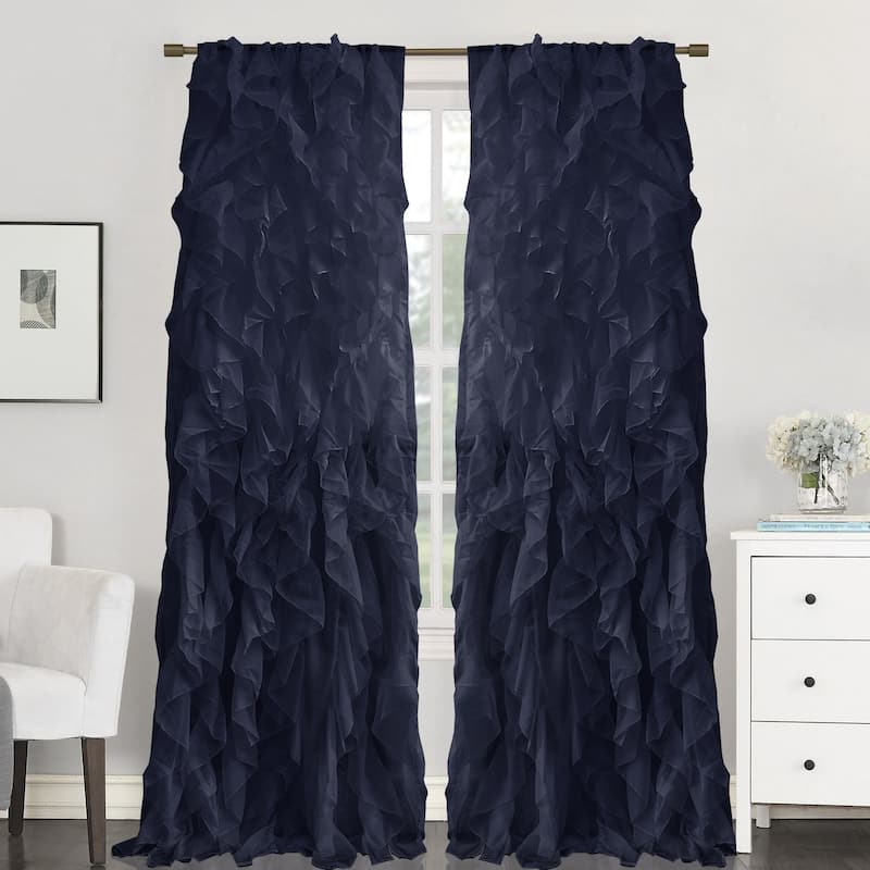 Sweet Home Collection Sheer Voile Waterfall Ruffled Tier 84 Inch Single Curtain Panel - 84" long x 50" wide - Navy
