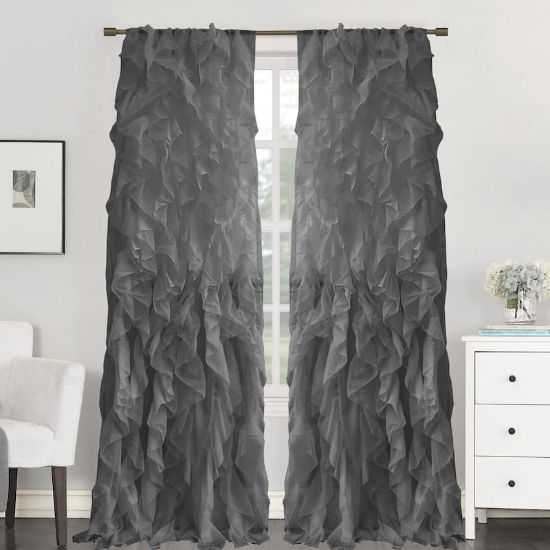 Sweet Home Collection Sheer Voile Waterfall Ruffled Tier 84 Inch Single Curtain Panel - 84" long x 50" wide