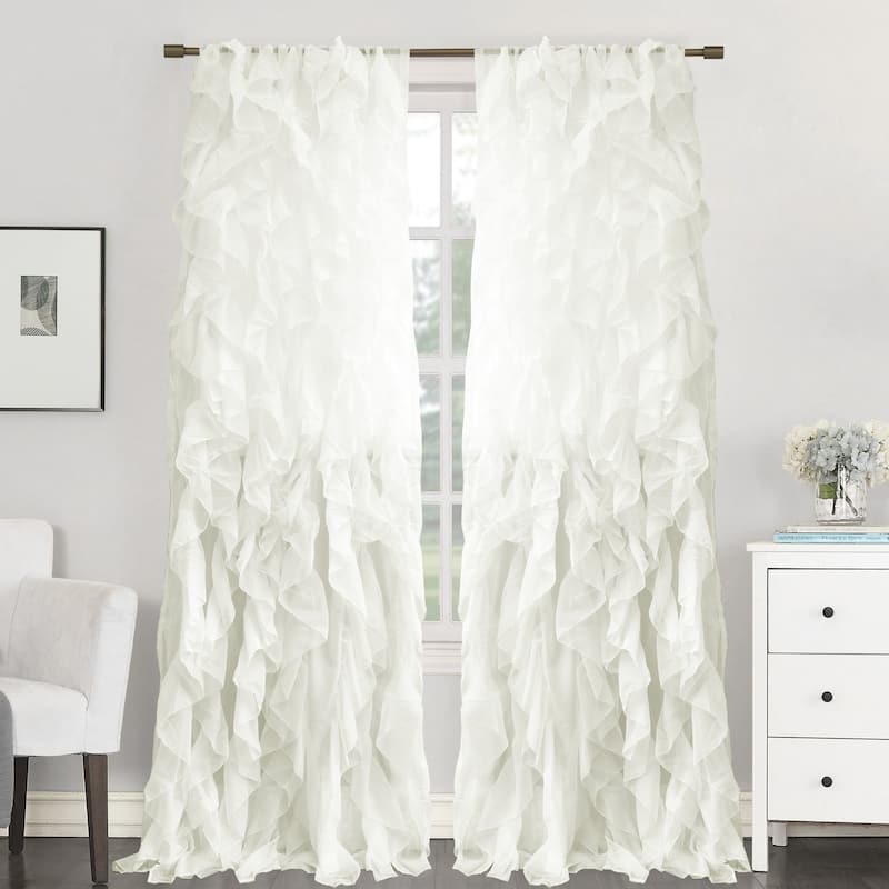 Sweet Home Collection Sheer Voile Waterfall Ruffled Tier 84 Inch Single Curtain Panel - 84" long x 50" wide - Ivory