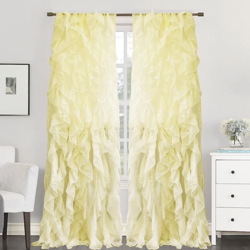 Sweet Home Collection Sheer Voile Waterfall Ruffled Tier 84 Inch Single Curtain Panel - 84" long x 50" wide - Maize