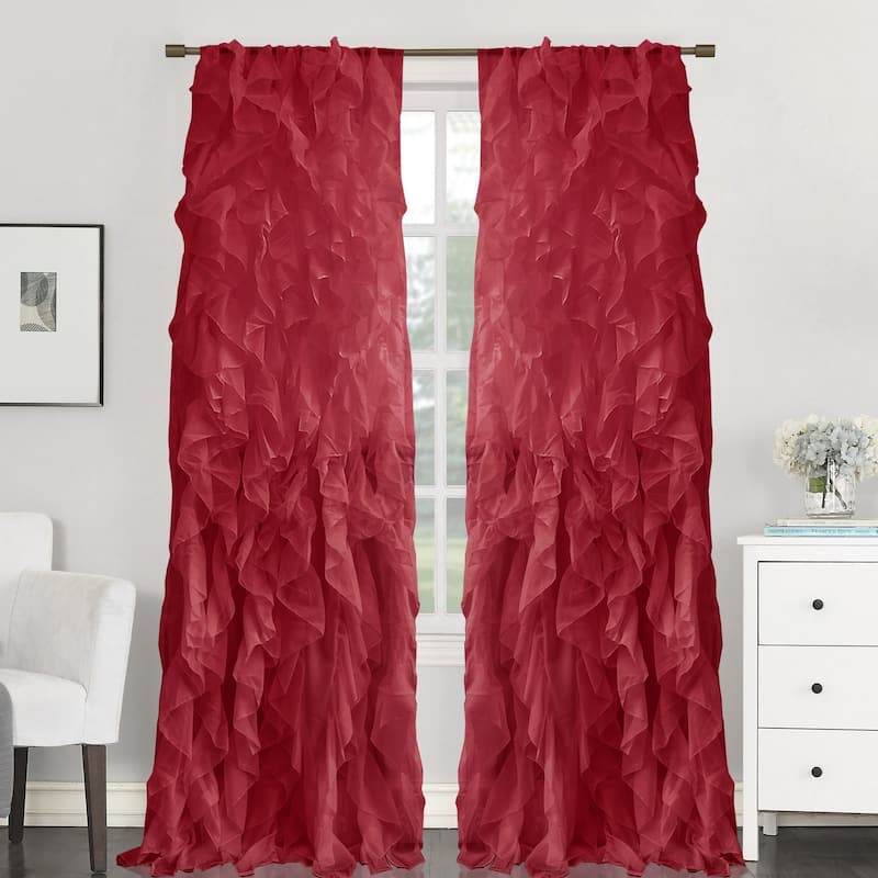 Sweet Home Collection Sheer Voile Waterfall Ruffled Tier 84 Inch Single Curtain Panel - 84" long x 50" wide