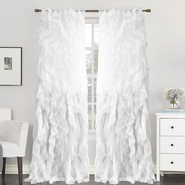 slide 2 of 13, Sweet Home Collection Sheer Voile Waterfall Ruffled Tier 84 Inch Single Curtain Panel - 84" long x 50" wide Spring/All Seasons - White - Modern & Contemporary