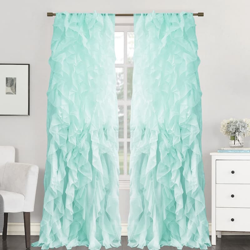 Sweet Home Collection Sheer Voile Waterfall Ruffled Tier 84 Inch Single Curtain Panel - 84" long x 50" wide - Sea