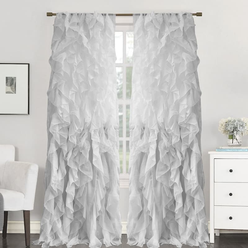 Sweet Home Collection Sheer Voile Waterfall Ruffled Tier 84 Inch Single Curtain Panel - 84" long x 50" wide - Silver