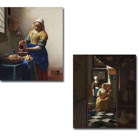 The Milkmaid and The Love Letter by Johannes Vermeer 2-piece Gallery Wrapped Canvas Giclee Art Set