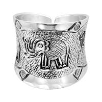 Handmade Traditional Style Trio of Majestic Elephants Sterling Silver Wrap Ring (Thailand) Size - 7