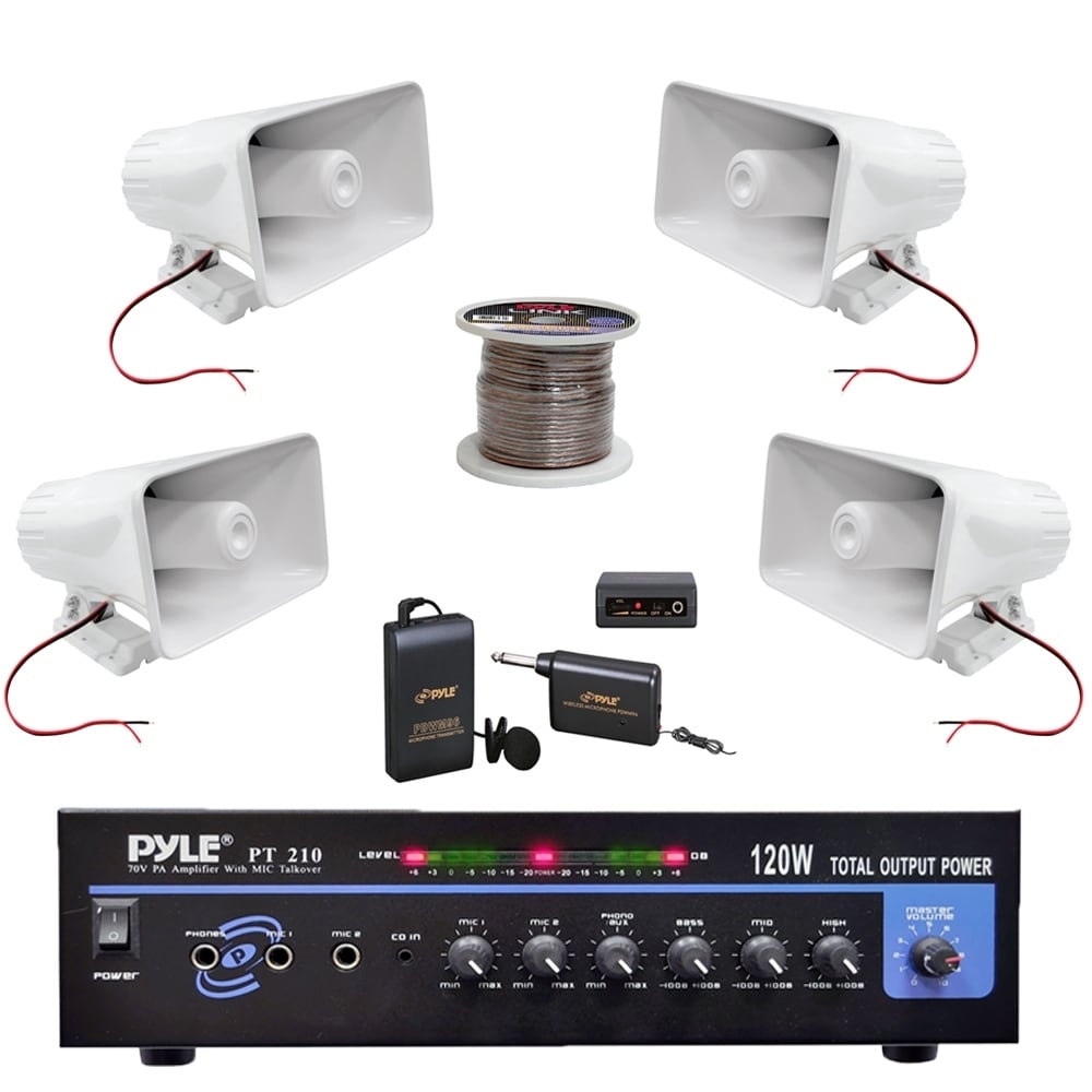 Lavalier Mic System PT210 Mono Mic Amplifier Speaker Wire PA 6/" Horn Speakers