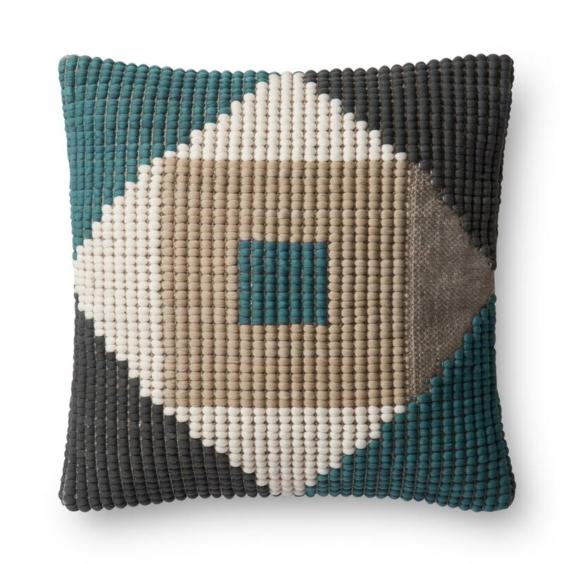 Indoor/ Outdoor Teal/ Beige Geometric 18-inch Throw Pillow