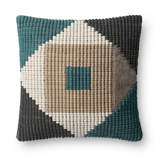 Indoor/ Outdoor Teal/ Beige Geometric 18-inch Pillow Cover