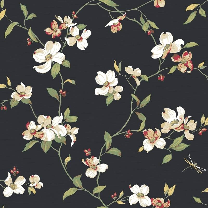 Dogwood Vintage Floral Wallpaper - blacks