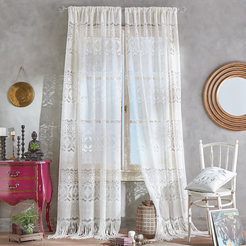 Boho Lace Sheer Poletop Single Curtain Panel