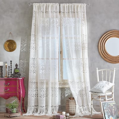 Boho Lace Sheer Poletop Single Curtain Panel