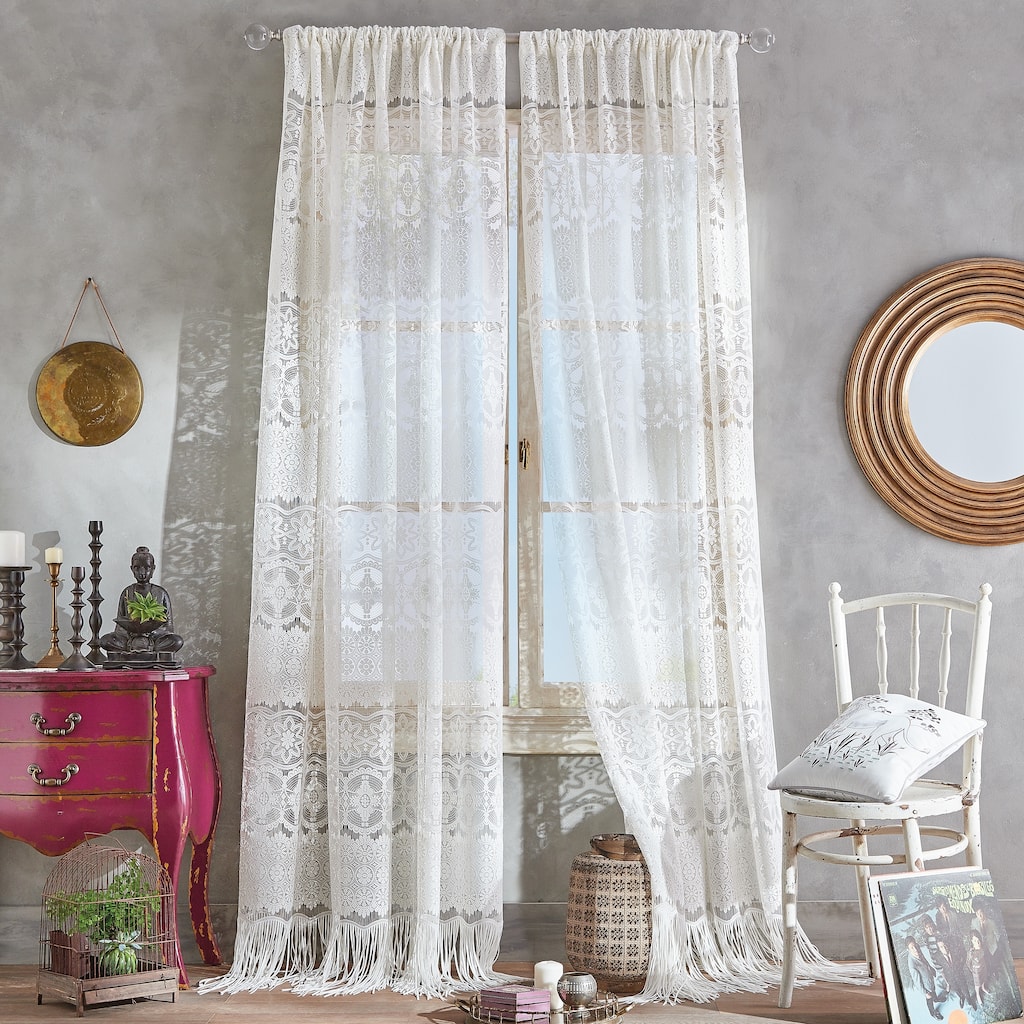 Boho Lace Sheer Poletop Single Curtain Panel