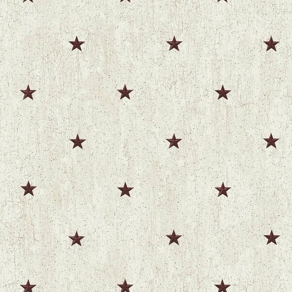 Wallpaper Taupe Barn Stars Red Berries on Golden Tan Background