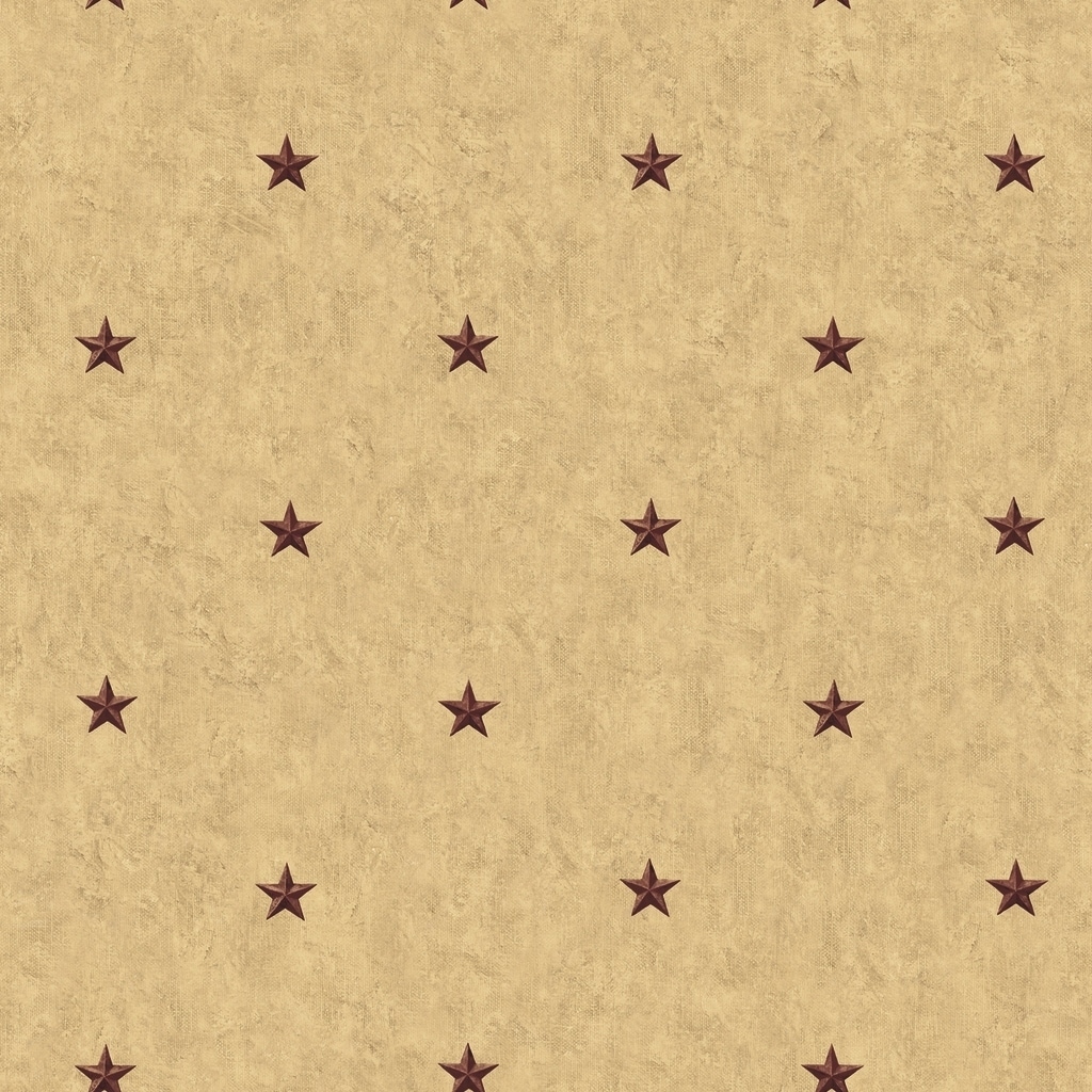 Wallpaper Taupe Barn Stars Red Berries on Golden Tan Background