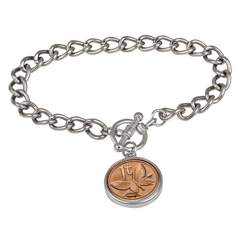 American Coin Treasures Butterfly Coin Silvertone Toggle Bracelet