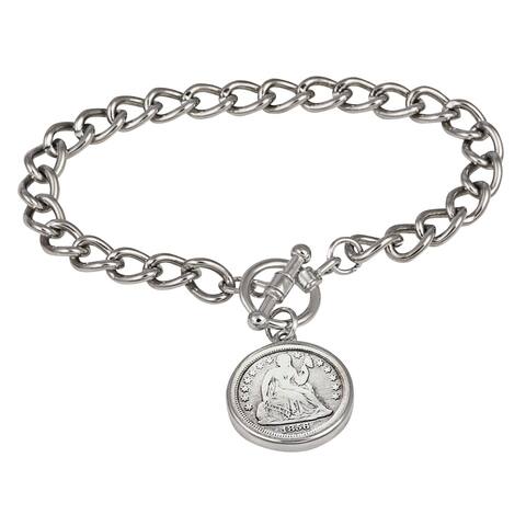 American Coin Treasures Silver Seated Liberty Dime Silvertone Coin Toggle Bracelet