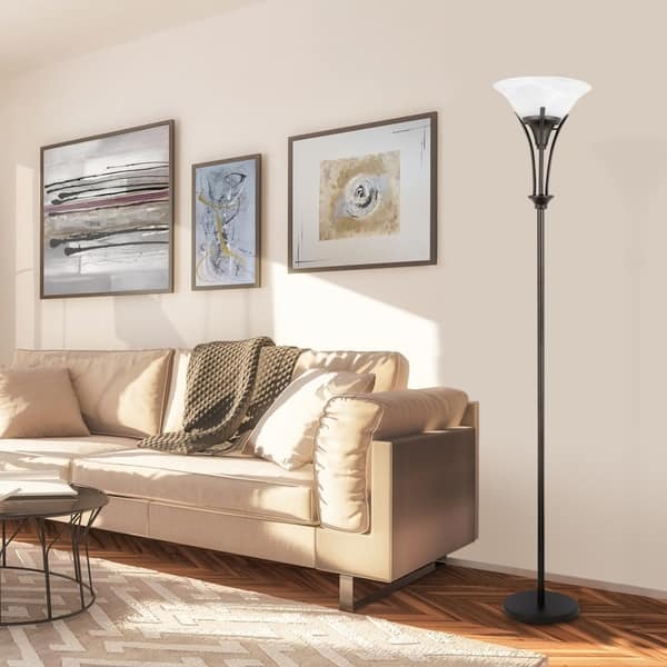 Gatineau 71" Dark Bronze Floor Lamp with Alabaster Glass Shade Bed