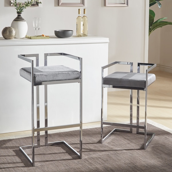 Silver Orchid Gordon Velvet Upholstered Chrome Finish Metal Barstools (Set of 2)