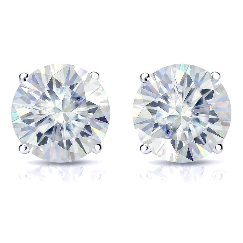 Auriya 3ctw Round Moissanite Stud Earrings 14k Gold 4-Prong Basket - 7.4 mm