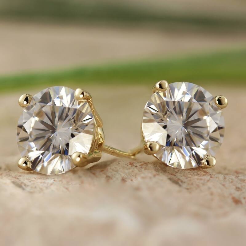 Auriya 3ctw Round Moissanite Stud Earrings 14k Gold 4-Prong Basket - 7.4 mm