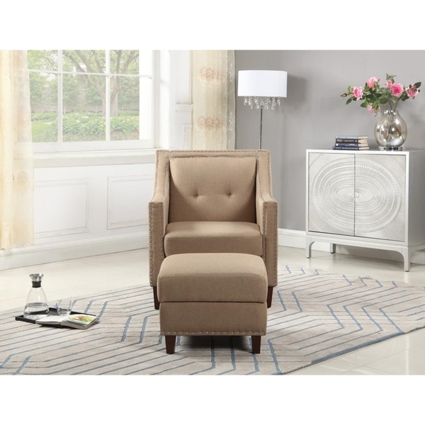 Accent Chair with Storage Ottoman, Beige - Overstock - 23542887