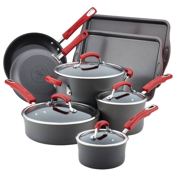 Shop Rachael Ray Ha 12pc Nonstick Cookware Set Gray With Red