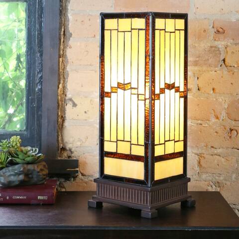 The Curated Nomad Wexler Stained-glass Rustic 17-inch Hurricane Lamp - 6.75"L x 6.75"W x 17.25"H