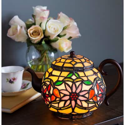 Copper Grove Carnach 6.5-inch high Stained Glass Teapot Accent Lamp - 10"L x 7"W x 6.5"H