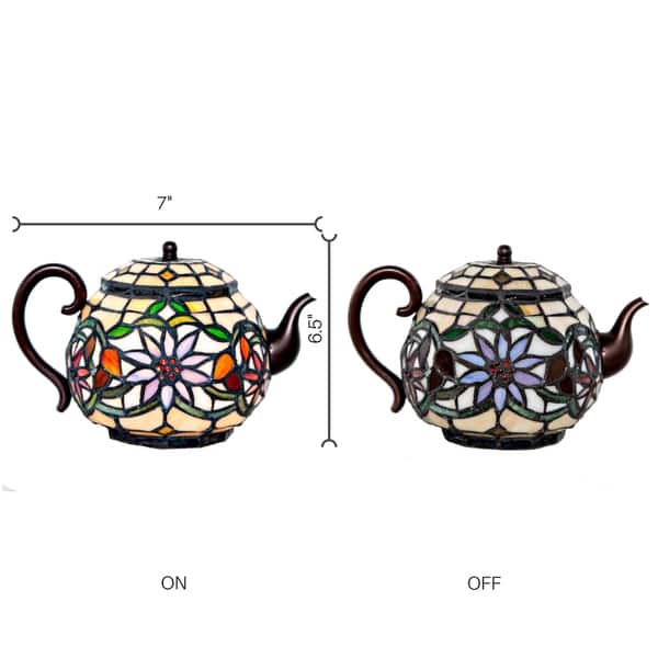 Copper Grove Carnach 6.5-inch high Stained Glass Teapot Accent Lamp - 10"L x 7"W x 6.5"H