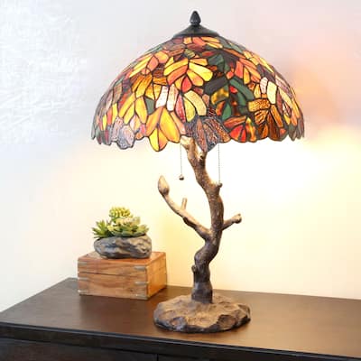 Copper Grove Eugenia Stained Glass 24.5-inch Tiffany-style Lamp with Tree Trunk Base - 16"L x 16"W x 24.50"H