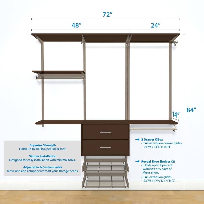 freedomRail Ultimate Adjustable Closet Kit 72" - 76"