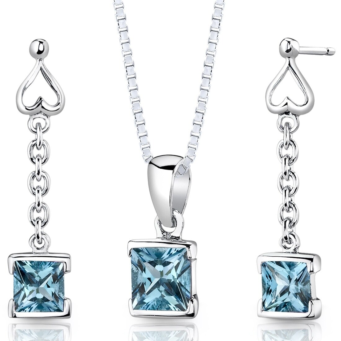 Peora Swiss Blue Topaz Pendant Earrings Necklace Sterling Silver Pear Shape 1.75 Carats