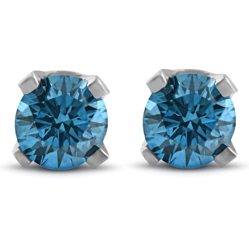 Bliss Diamond 14k White Gold 1/3ct Blue Diamond Studs