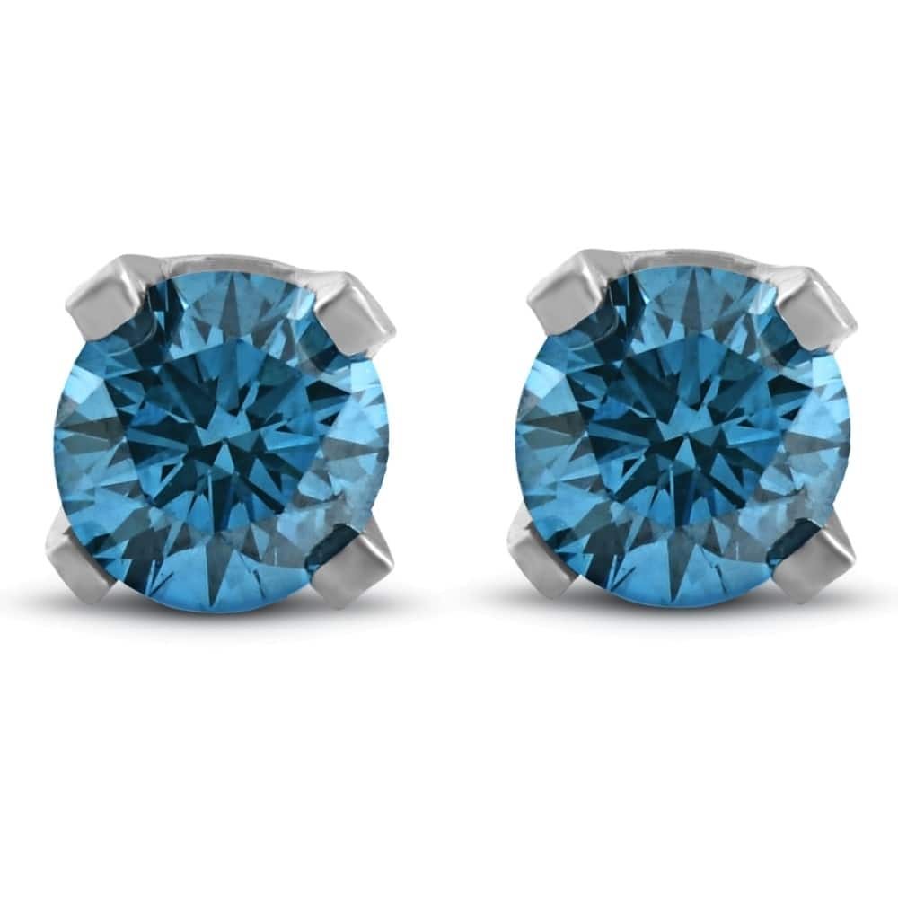 Bliss Diamond 14k White Gold 1/3ct Blue Diamond Studs