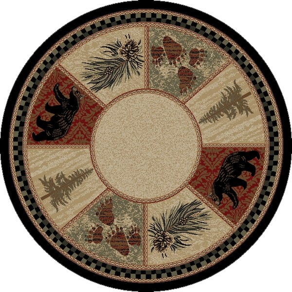 Rustic Lodge Cades Cove Black Bear 5 Foot Round Area Rug 3
