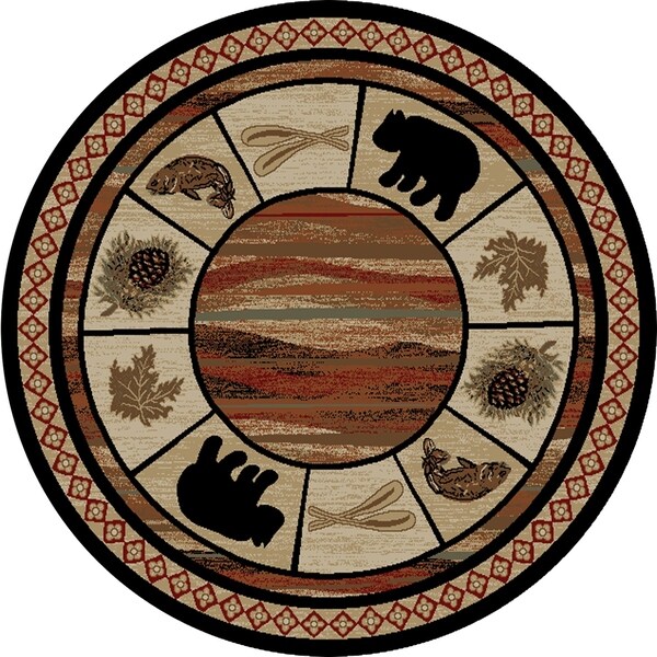 Rustic Lodge Black Bear Circle Vogel 5 Foot Round Area Rug Rustic Lodge Black Bear Circle Vogel 5 Foot Round Area Rug X27