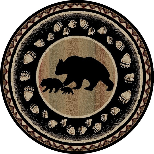 Rustic Lodge Black Bear Circle Take the Lead 8 Foot Round Area Rug - 7'10" Round
