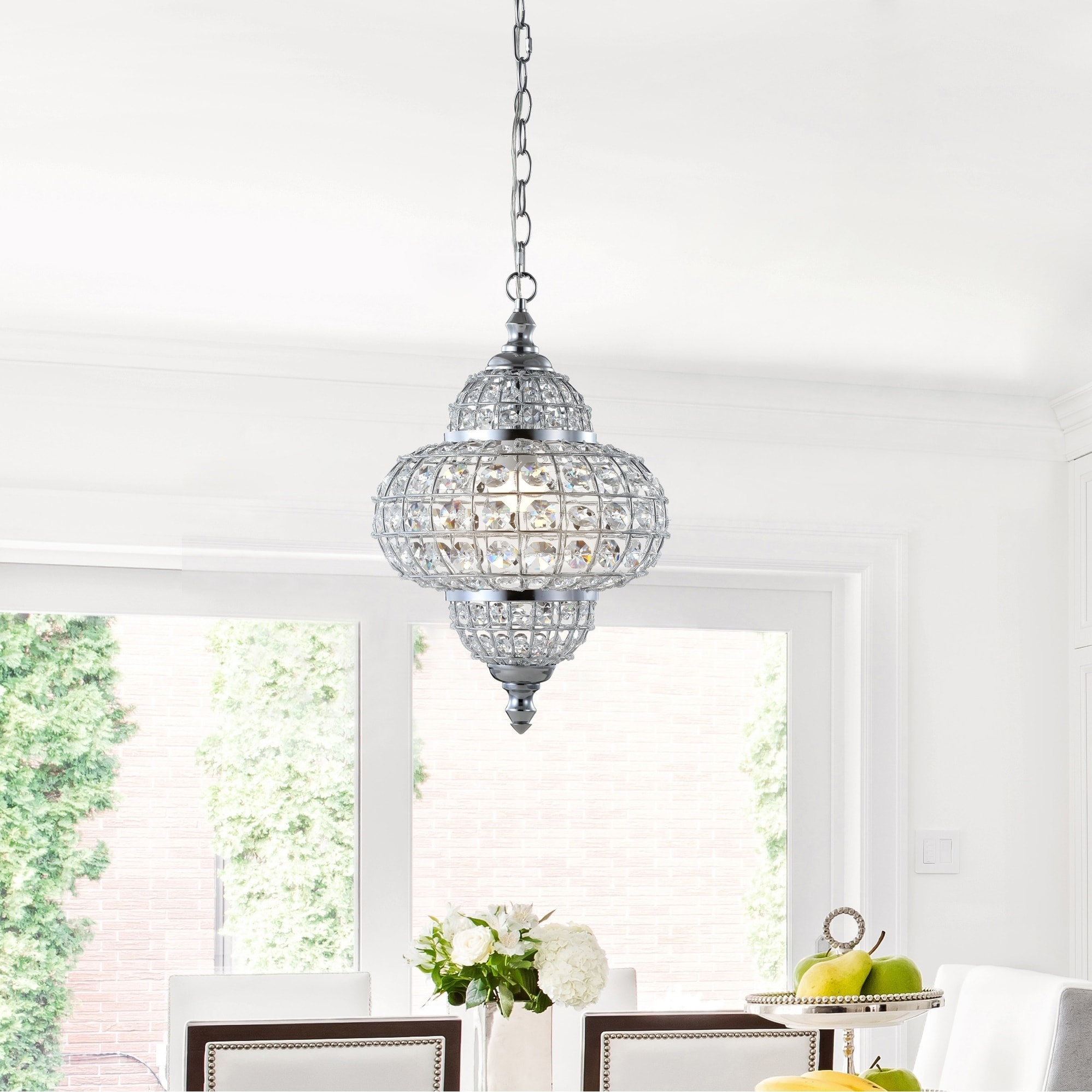 Juliette 12" Crystal/Metal LED Chandelier Pendant, Chrome by JONATHAN  Y - Chandeliers For Bedrooms by Overstock.com